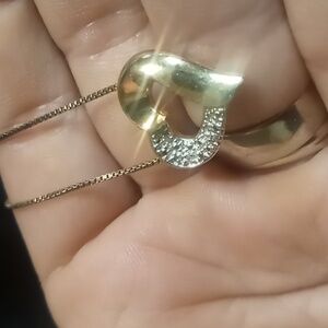 Sterling silver 925 vermeil 14k gold plated, with pave diamond heart  necklace .